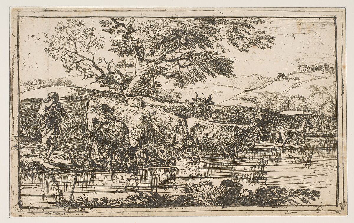 The Herd at the Watering Place, Claude Lorrain (Claude Gellée) (French, Chamagne 1604/5?–1682 Rome), Etching; third state of three (Mannocci) 