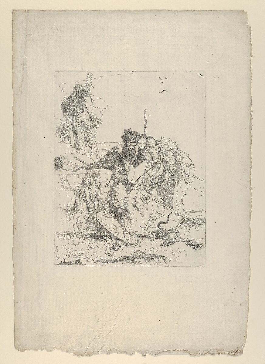 Six people watching a snake, from the Scherzi, Giovanni Battista Tiepolo (Italian, Venice 1696–1770 Madrid), Etching 