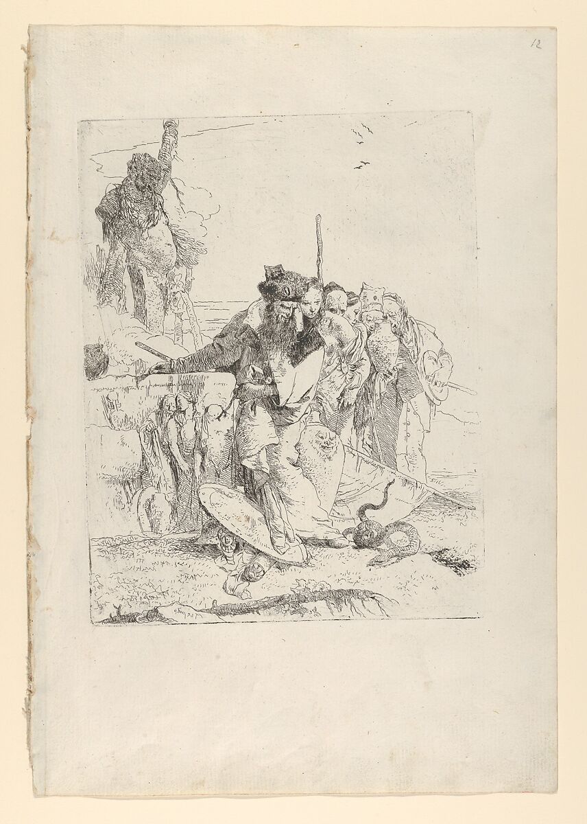 Six people watching a snake, from the Scherzi, Giovanni Battista Tiepolo (Italian, Venice 1696–1770 Madrid), Etching; first state of two 