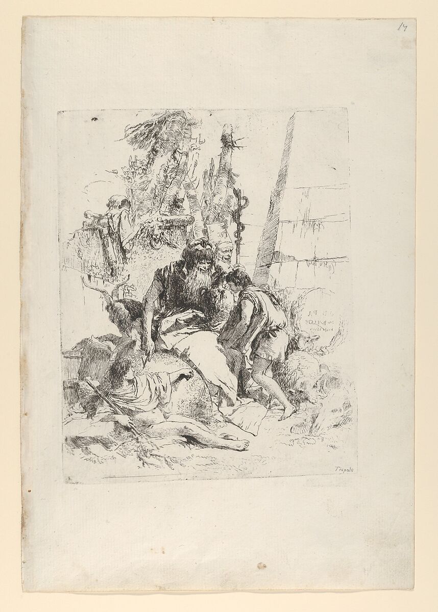 Two magicians and two boys, from the Scherzi, Giovanni Battista Tiepolo (Italian, Venice 1696–1770 Madrid), Etching; first state of two 