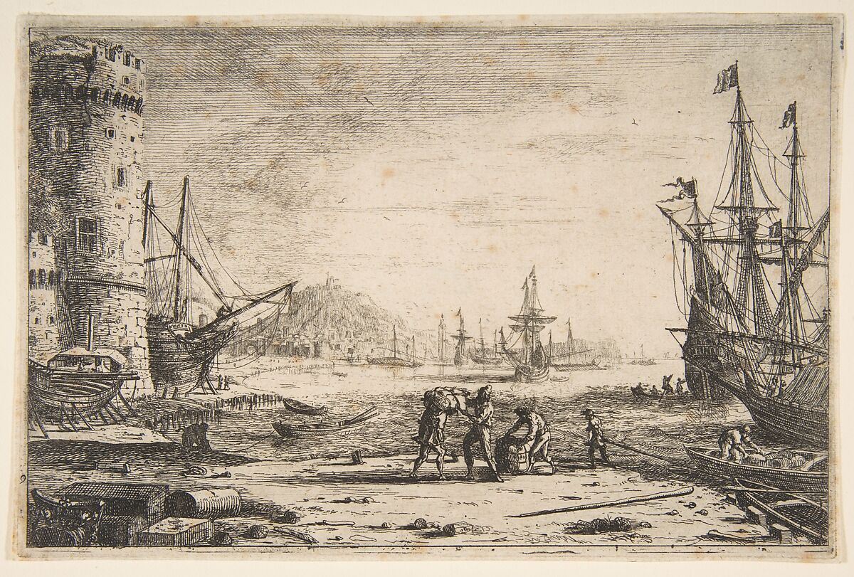 Harbour with a Large Tower, Claude Lorrain (Claude Gellée) (French, Chamagne 1604/5?–1682 Rome), Etching; third state of six (Mannocci) 