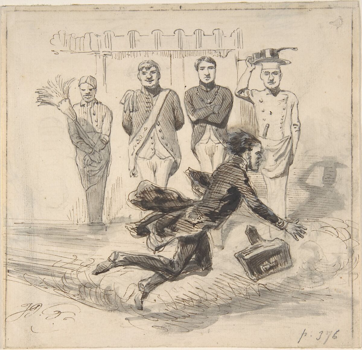 Illustration in Jérôme Paturot, by Louis Reybaud, Paris, 1846, J. J. Grandville (French, Nancy 1803–1847 Vanves), Pen and brown ink, brush and gray and brown wash over graphite. 