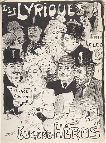 Cover design for Les Lyriques by Eugène Héros, with a preface by Octave Pradels, Jules-Alexandre Grün (French, Paris, 1868–1934), Brush, pen and ink, touched with lead white on wove paper 