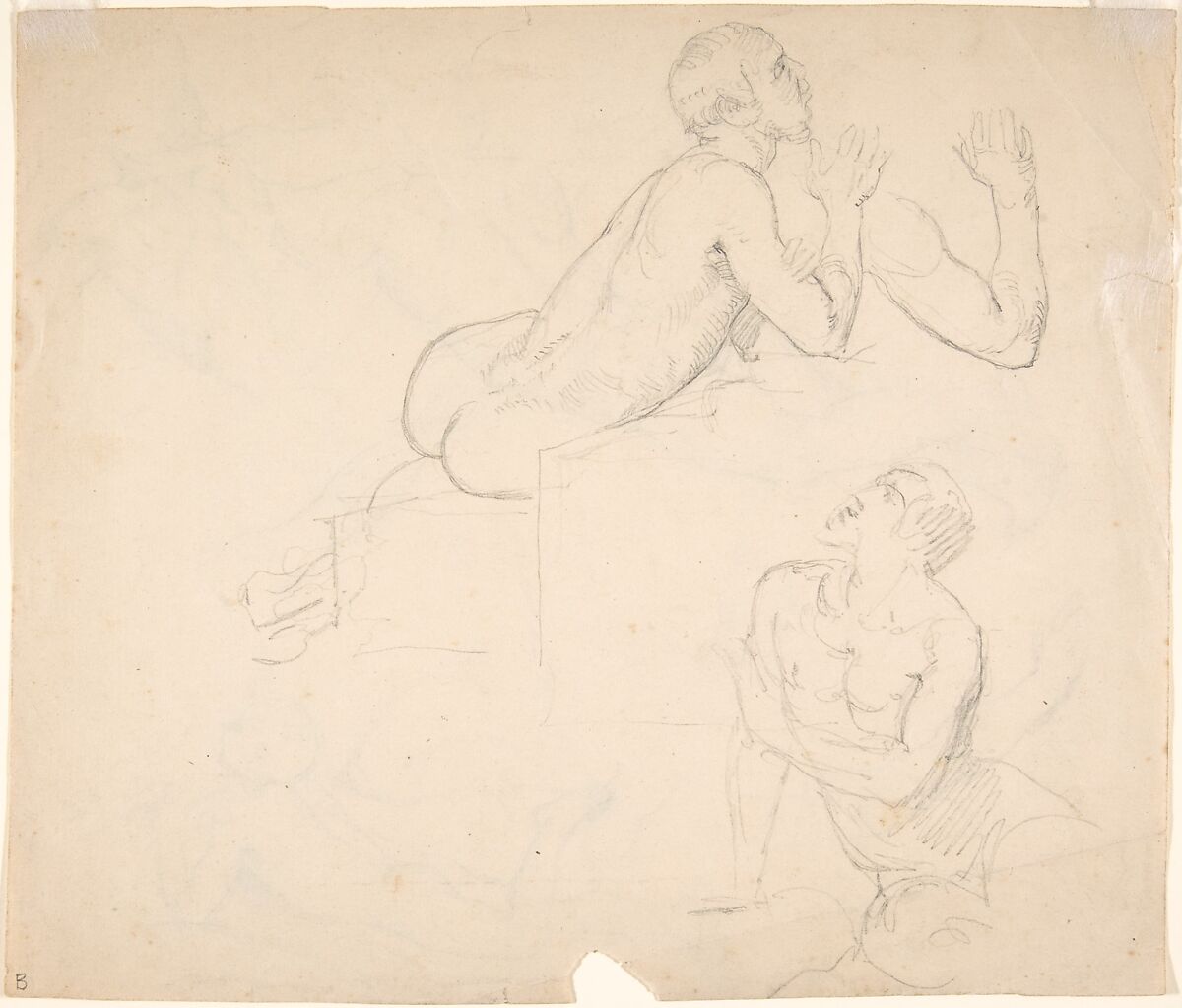 Studies of a Boy Playing the Flute; verso: Studies of Seated Man, Eduard Julius Friedrich Bendemann (German, Berlin 1811–1889 Düsseldorf), Graphite