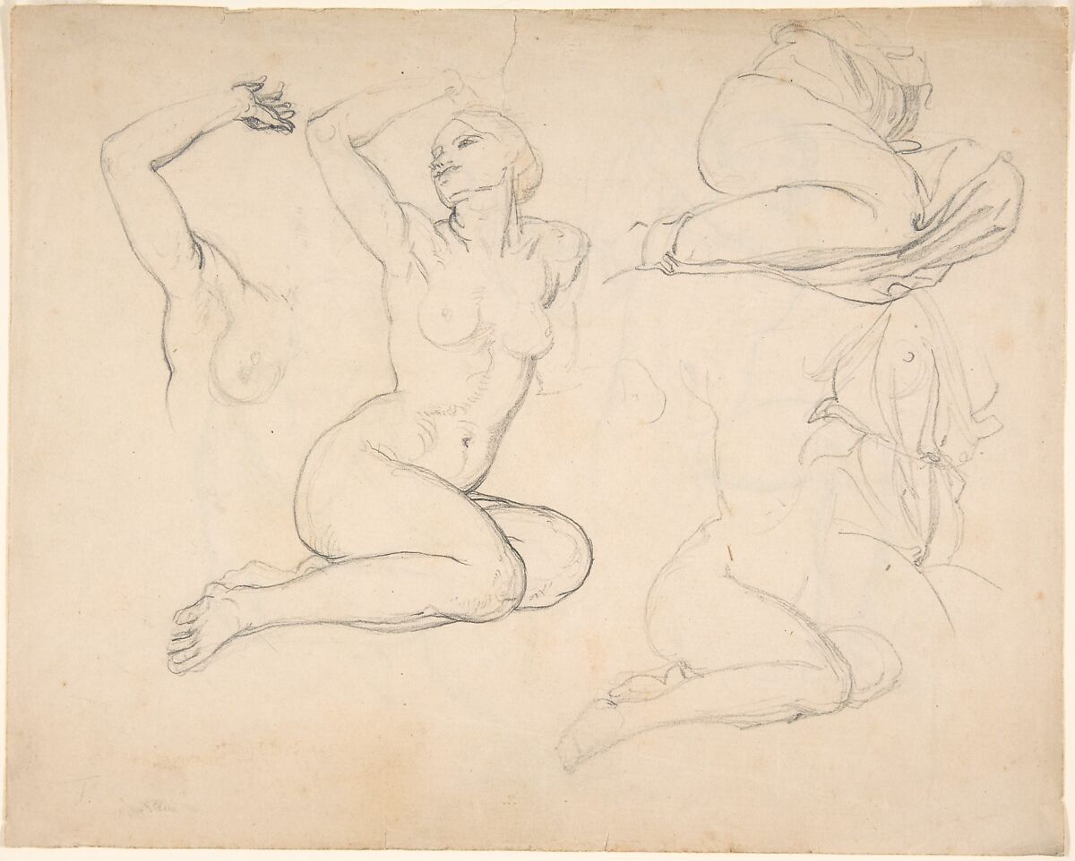 Studies of a Sitting Woman; verso: Studies of Men, Eduard Julius Friedrich Bendemann (German, Berlin 1811–1889 Düsseldorf), Graphite 