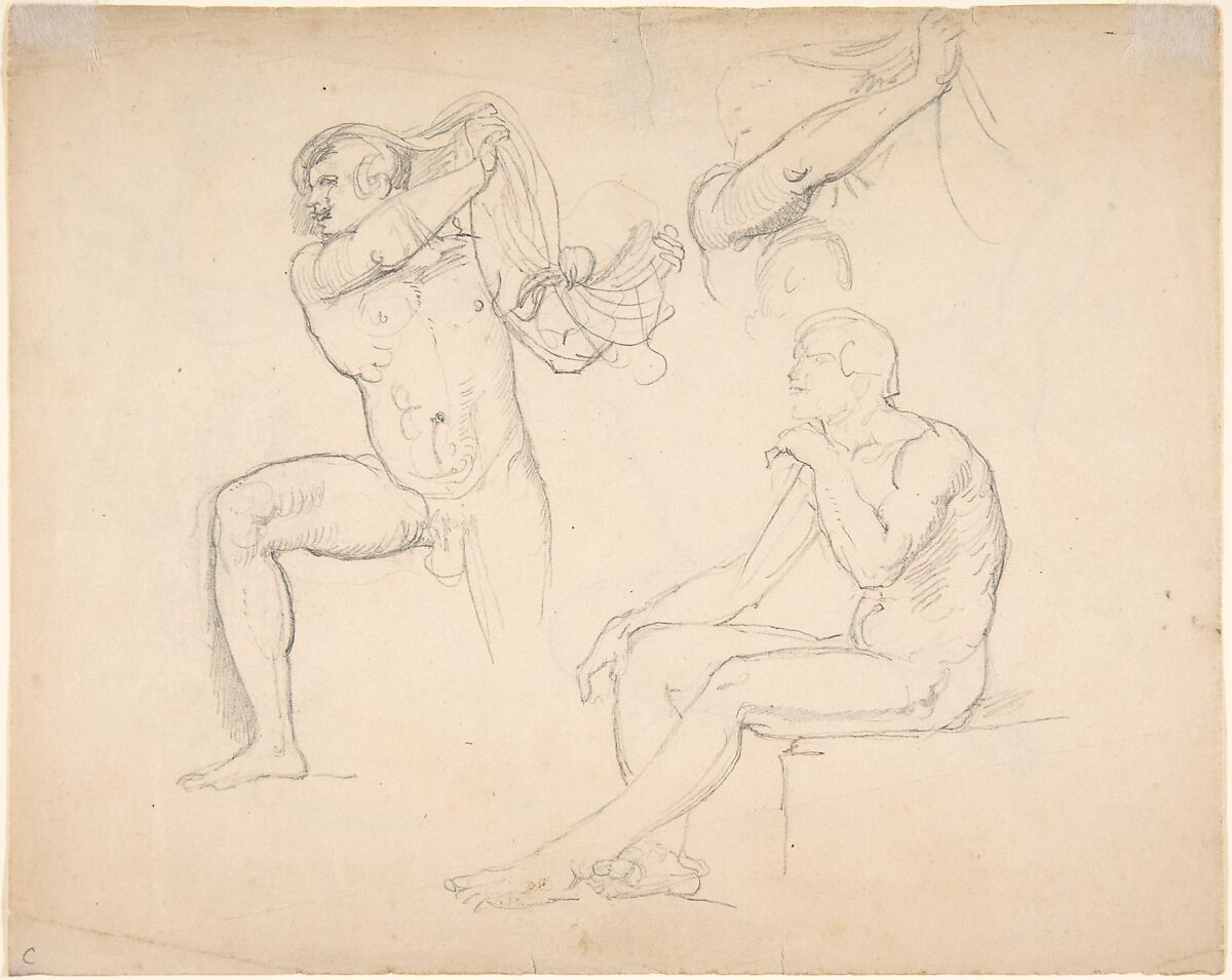 Studies of a Sitting Woman; verso: Studies of Men, Eduard Julius Friedrich Bendemann (German, Berlin 1811–1889 Düsseldorf), Graphite