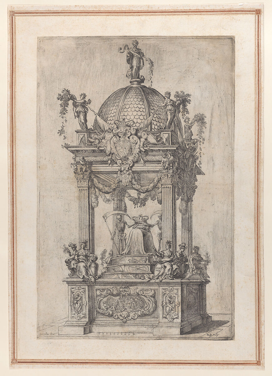 The Catafalque of Philip IV of Spain, Domenico Piola (Italian, Genoa 1627–1703 Genoa), Etching 