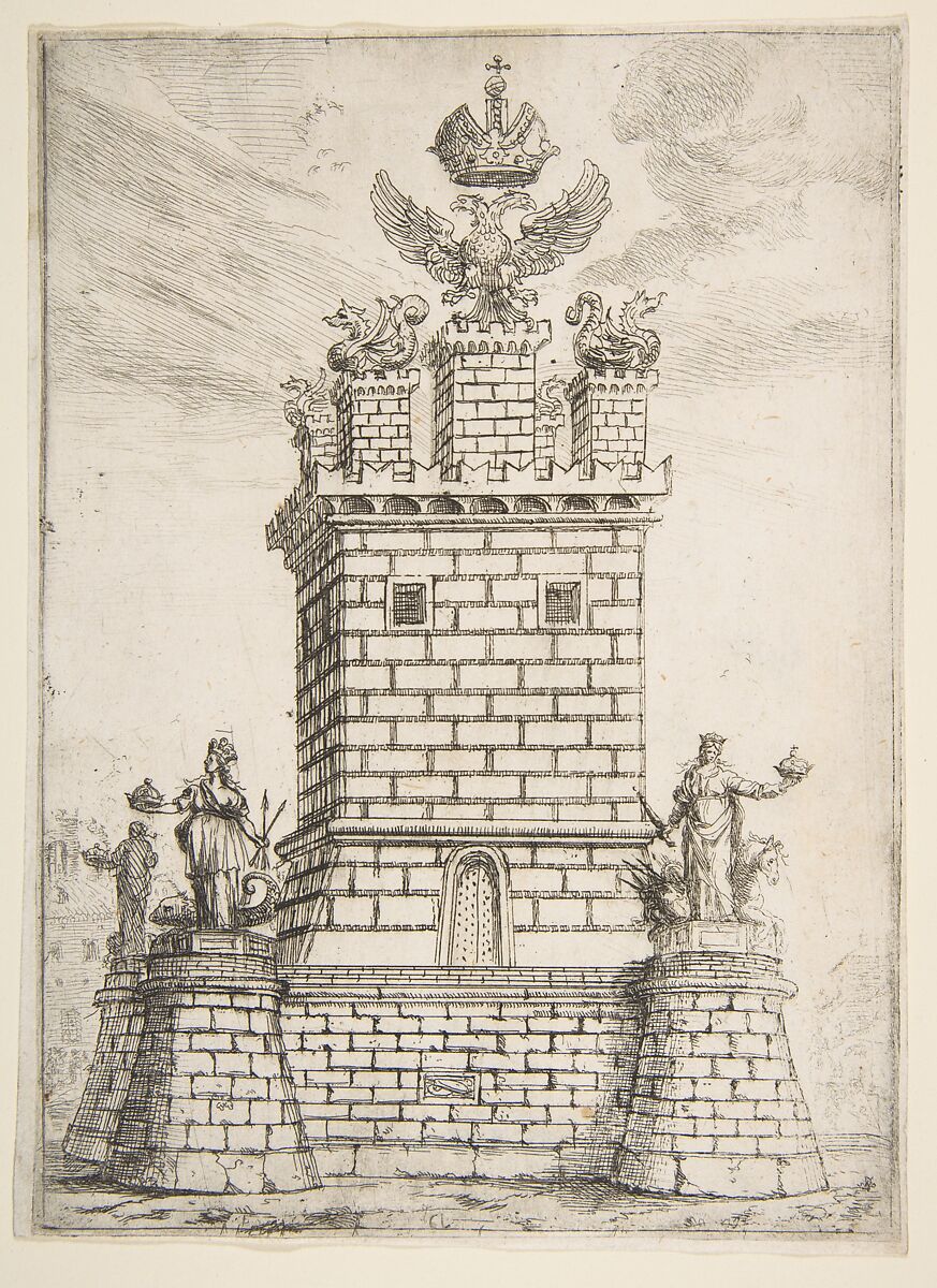 The Square Tower, Claude Lorrain (Claude Gellée) (French, Chamagne 1604/5?–1682 Rome), Etching; second state of two (Mannocci) 