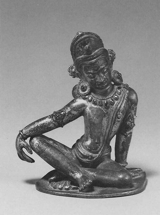 Seated Indra, Gilt copper alloy, inlaid with semiprecious stones, Nepal (Kathmandu Valley) 