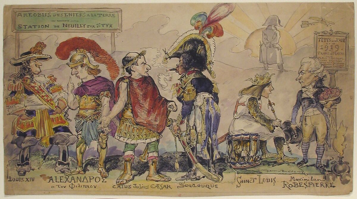 The Bus from Hell to Earth, Peace Day, 1919, Georges Tiret-Bognet (French, born Saint-Servan, 1855), Pen and black ink, brush and watercolor and wash, over graphite