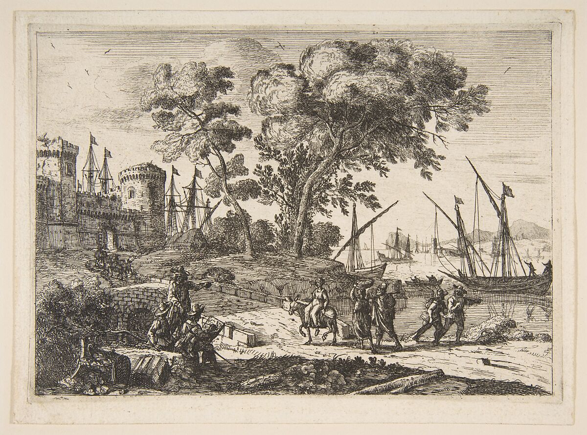 Coast Scene with an Artist, Claude Lorrain (Claude Gellée) (French, Chamagne 1604/5?–1682 Rome), Etching; third state of five (Mannocci) 