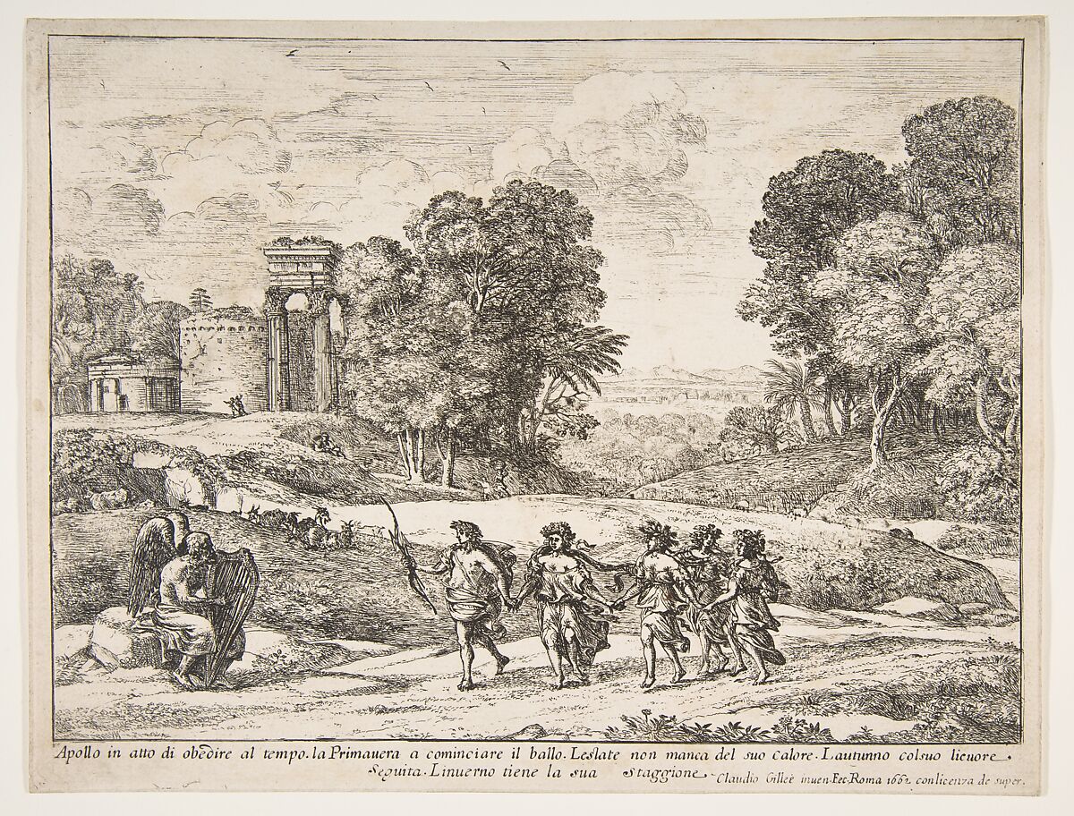 Time, Apollo and the Seasons, Claude Lorrain (Claude Gellée) (French, Chamagne 1604/5?–1682 Rome), Etching; sixth state of seven (Mannocci) 