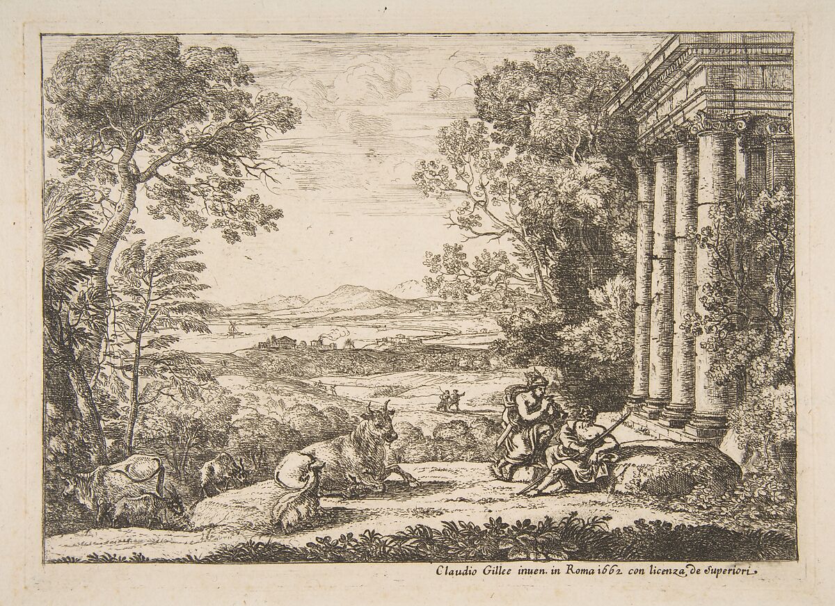 Mercury and Argus, Claude Lorrain (Claude Gellée) (French, Chamagne 1604/5?–1682 Rome), Etching; third state of three (Mannocci) 