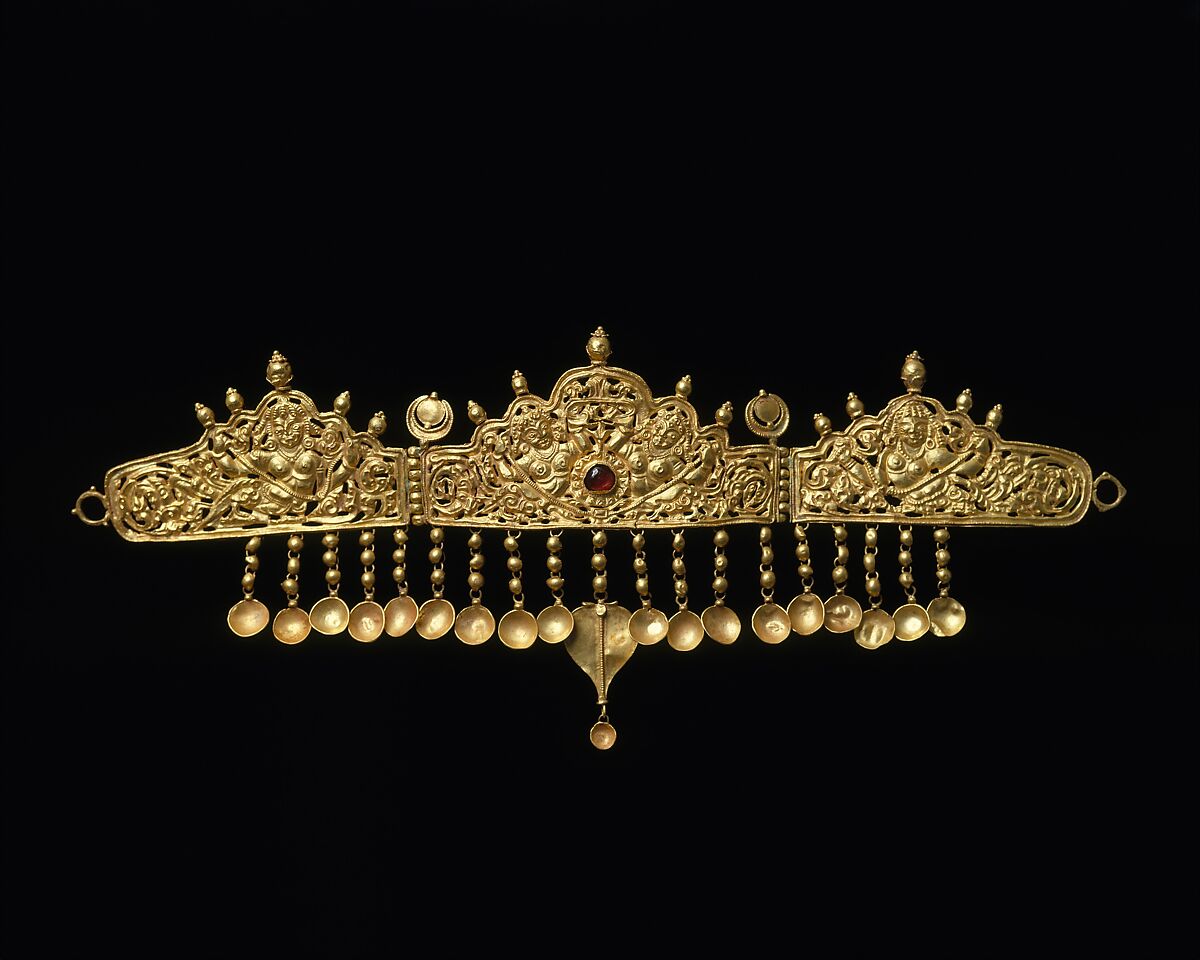 Diadem with Kinnaris (Half-Bird, Half-Female Creatures), Gold inset with garnet, India (Jammu & Kashmir, ancient kingdom of Kashmir)