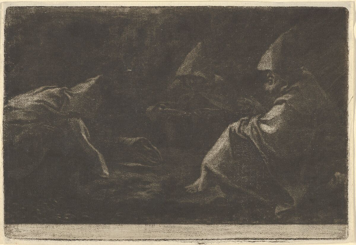 Three Capuchins Seated, Allart van Everdingen (Dutch, Alkmaar 1621–1675 Amsterdam), Mezzotint 