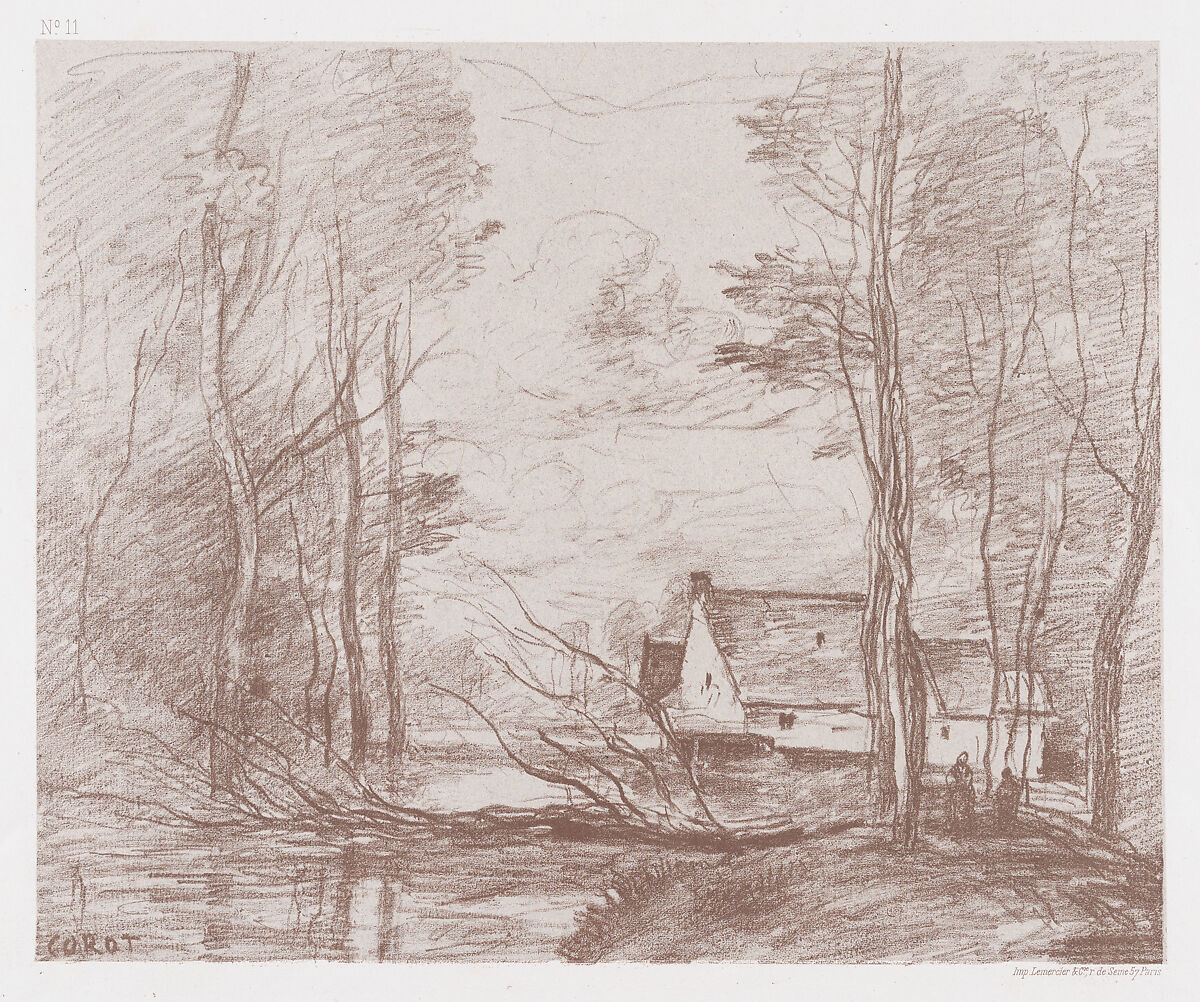 The Mill at Cuincy, Near Douai, Camille Corot (French, Paris 1796–1875 Paris), Transfer lithograph; second state of two 