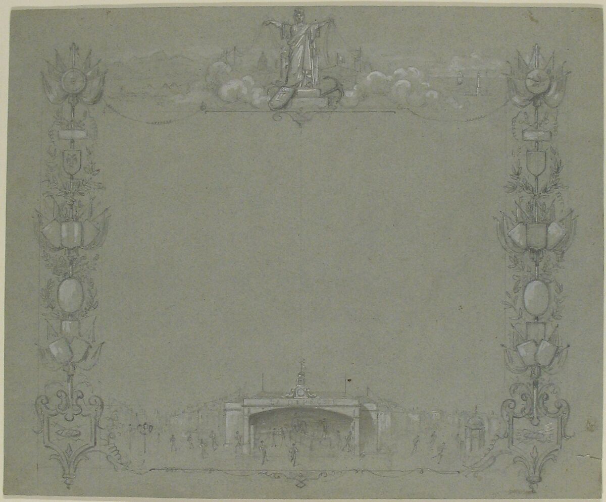 Design for a Certificate(?) sponsored by the French newspaper, La Dépêche, Dedicated to La Dépêche (The Dispatch) (French, 1800–1900), graphite, heightened with white on blue paper