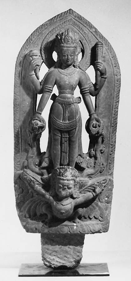 Stele with Vishnu on Garuda, Schist, black, Nepal (Kathmandu Valley) 