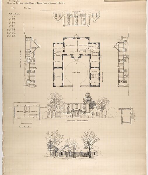 House for Flegg Ridge, Estate of Ernest Flagg, at Dongan Hills, S. I., Ernest Flagg (American, Brooklyn, New York 1857–1947), Ink on squared paper 