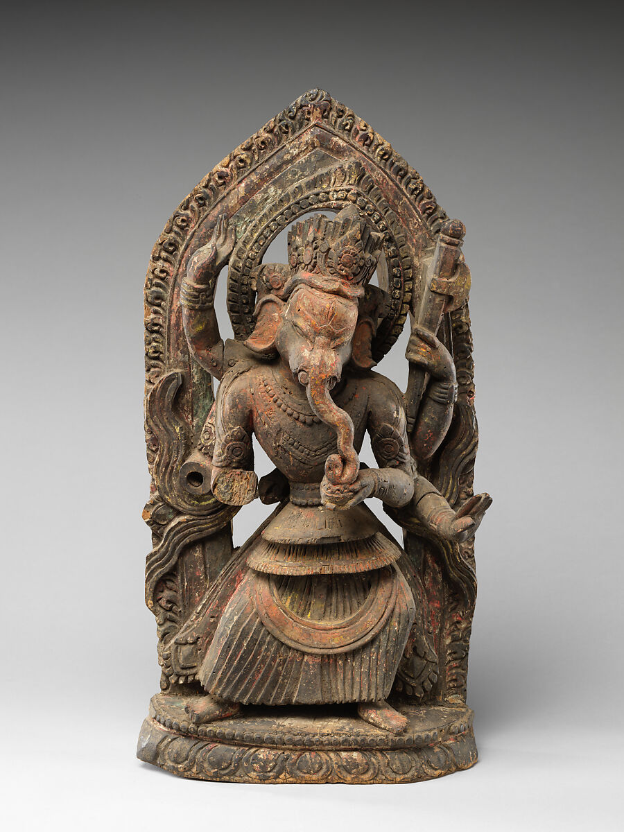 Standing Ganesha, Wood with traces of polychrome, Nepal, Kathmandu Valley 