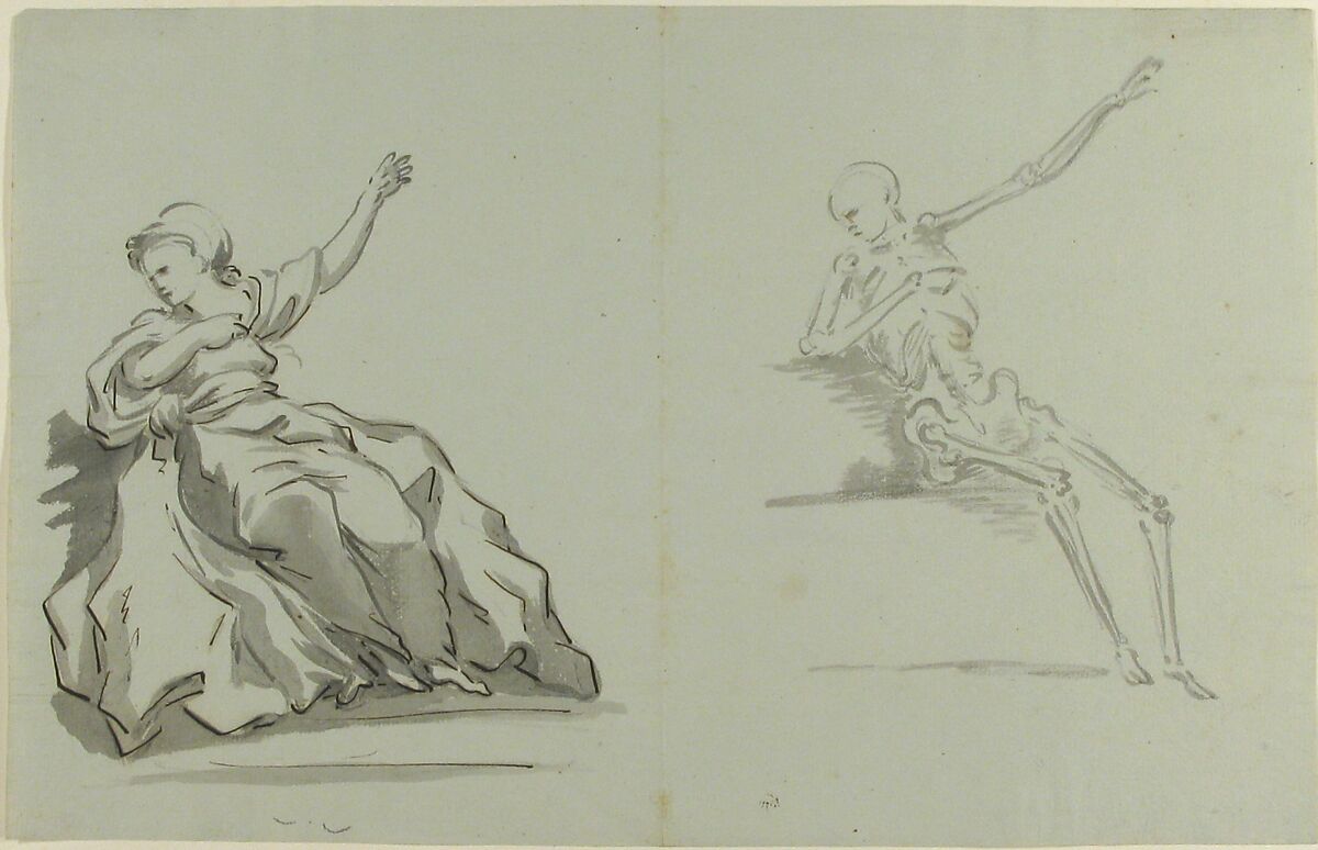 Anatomical drawing, Anonymous, French, 18th century, Pen and ink, brush and gray wash on blue paper