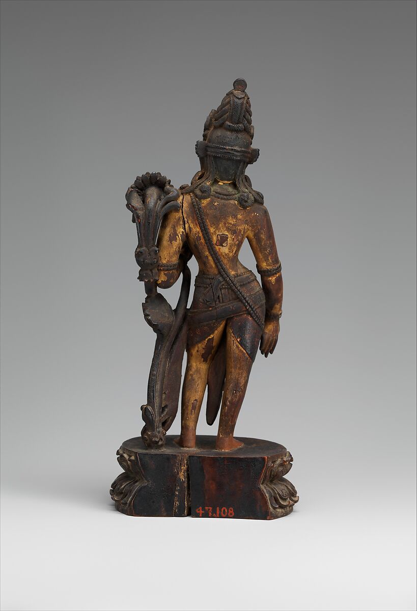 Standing Avalokiteshvara, Sandalwood, traces of polychrome and gold, Nepal (Kathmandu Valley)