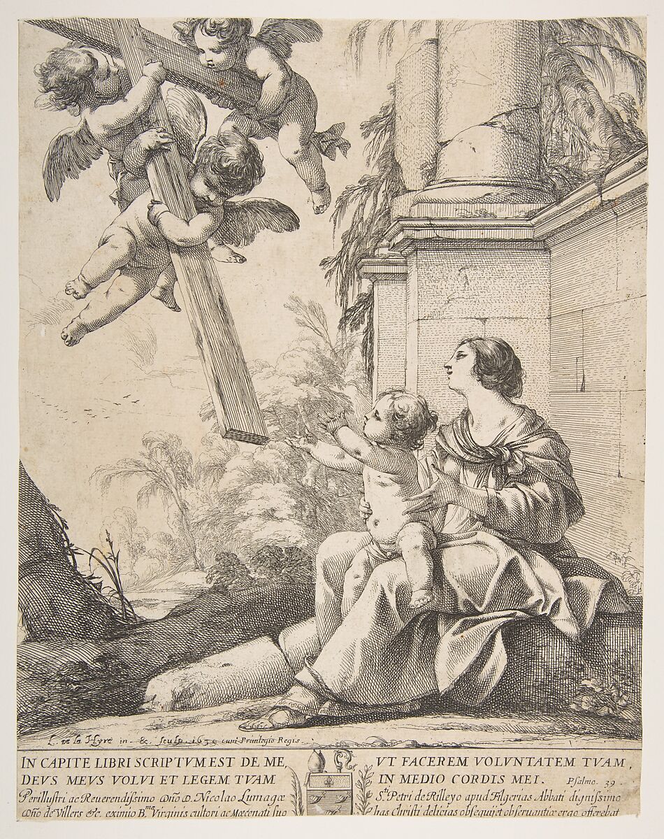 Virgin and Child with Angels, Laurent de La Hyre (French, Paris 1606–1656 Paris), Etching; second state (?) of three (Robert-Dumesnil) 