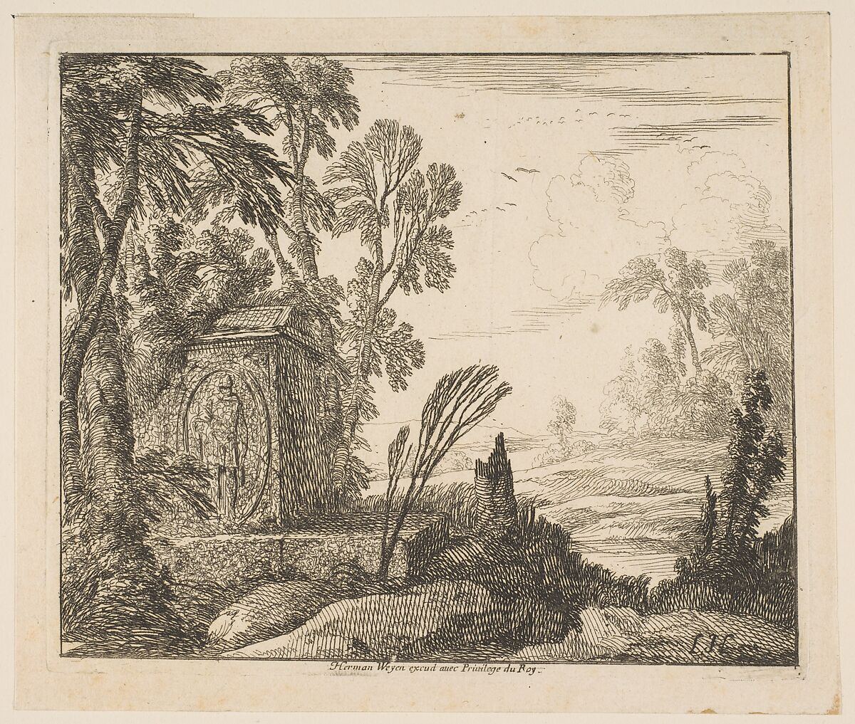 The Sarcophagus, Laurent de La Hyre (French, Paris 1606–1656 Paris), Etching; first state of two (Robert-Dumesnil) 