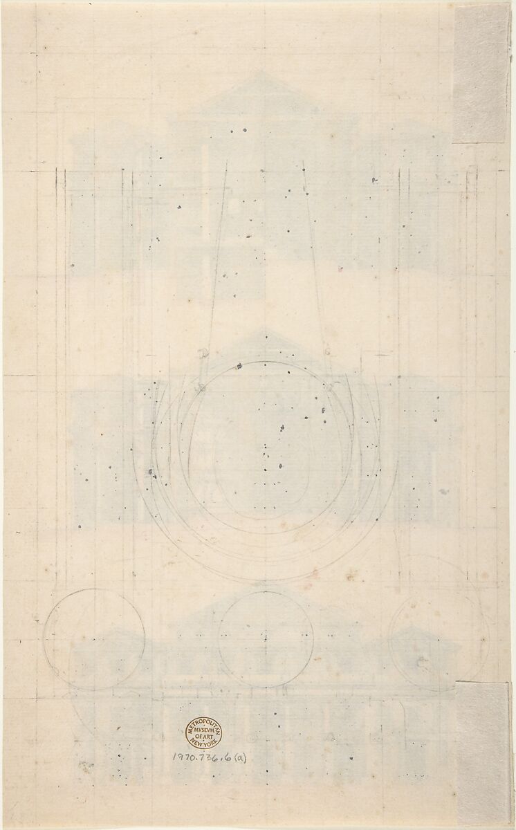 Design for a Theatre, Anonymous, French, 18th century, Pen and black ink, brush and rose wash over graphite