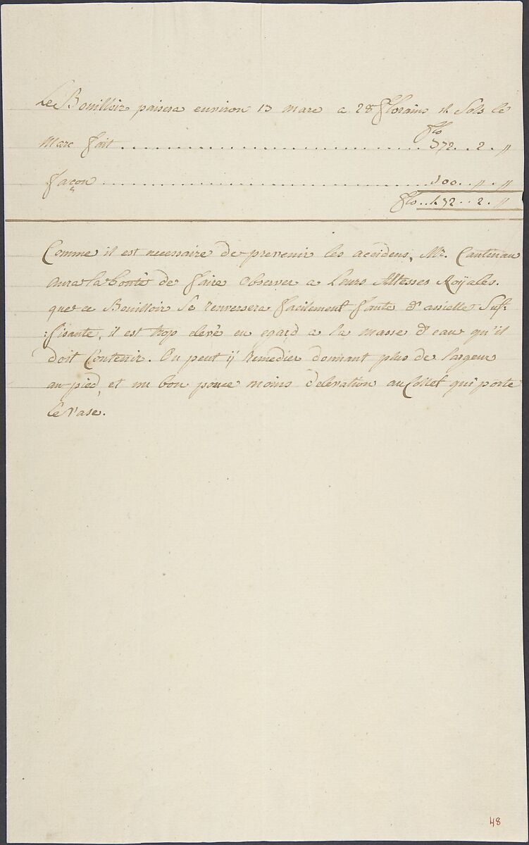 Estimate for repair work and explanatory note, Anonymous, French, 18th century, Pen and brown ink 