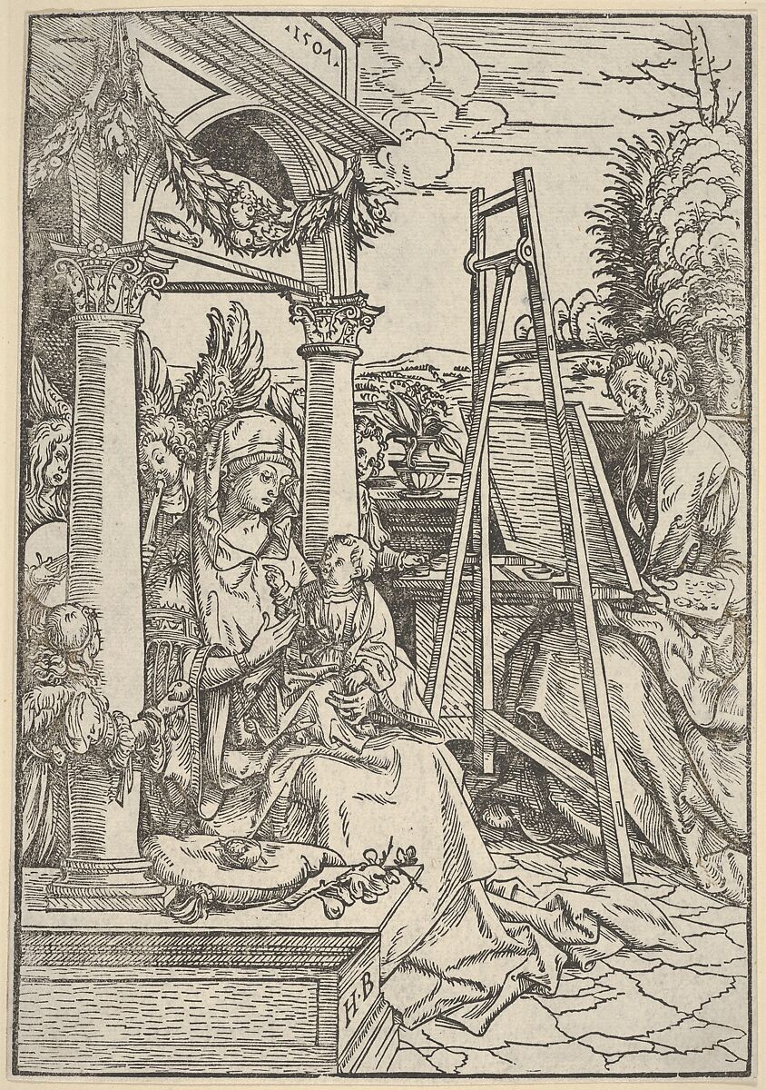 Saint Luke Painting the Virgin, Hans Burgkmair (German, Augsburg 1473–1531 Augsburg), Woodcut 