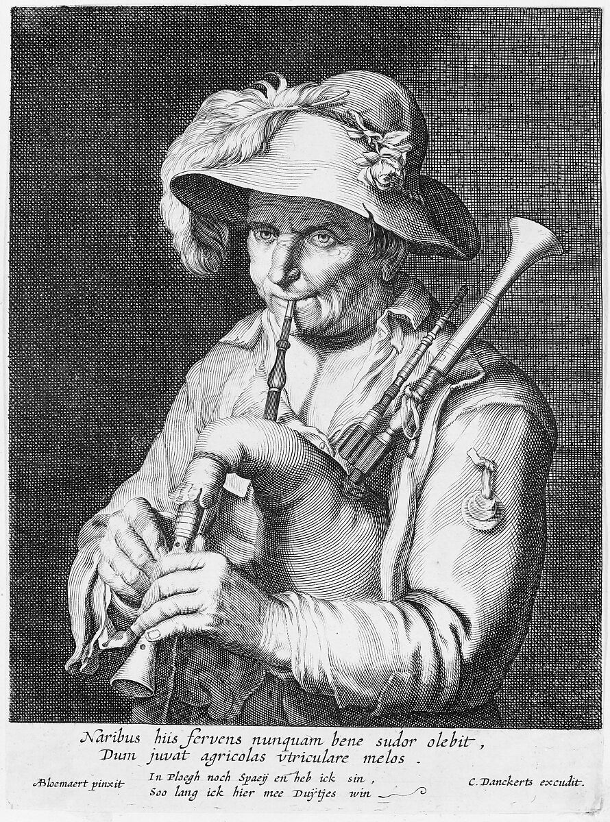 Man Playing Bagpipe, Cornelis Bloemaert (Dutch, Utrecht 1603–?1684 Rome), Etching and engraving 