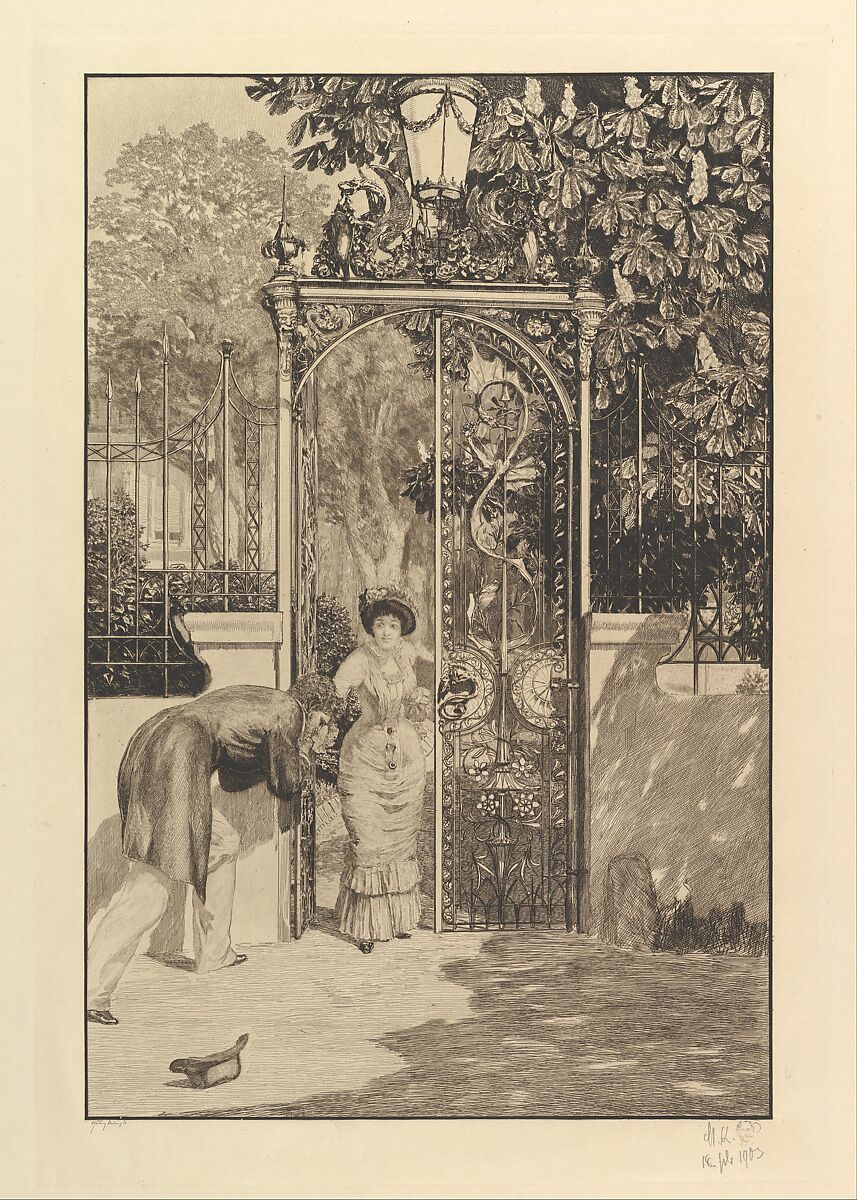At the Gate (from the series A Love), Max Klinger (German, Leipzig 1857–1920 Großjena), Etching; third edition; state five of seven 