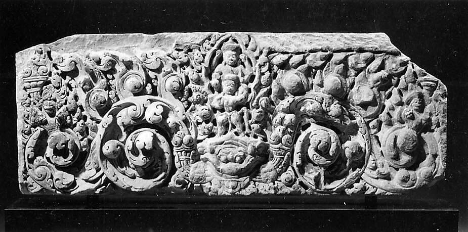 Lintel with Vishnu on Garuda Standing on a Kala Head, Sandstone, Cambodia or Thailand 