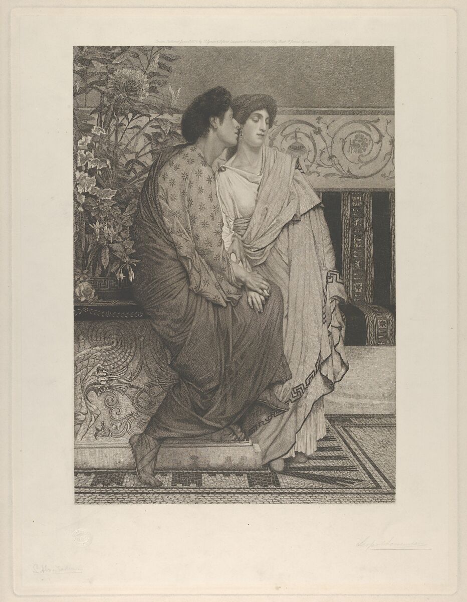 The First Whisper of Love, After Sir Lawrence Alma-Tadema (British (born The Netherlands), Dronrijp 1836–1912 Wiesbaden), Etching on chine collé; proof 