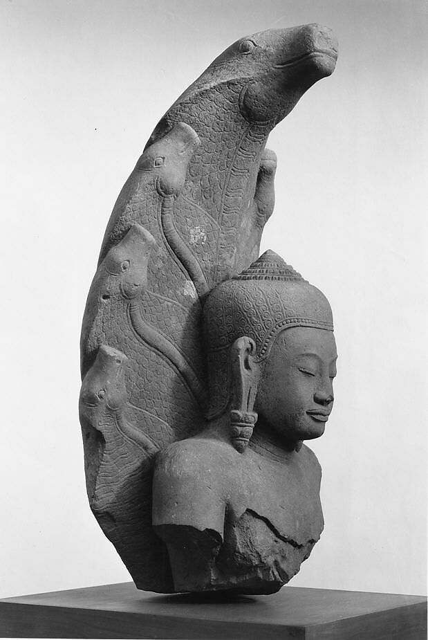 Buddha Protected by a Seven-headed Naga, Sandstone, Cambodia