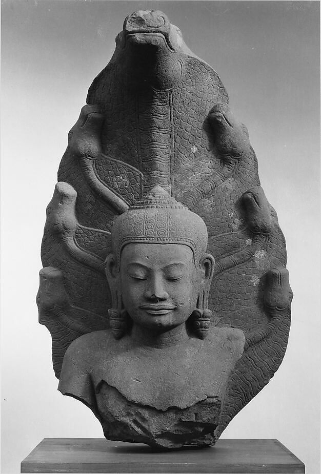 Buddha Protected by a Seven-headed Naga, Sandstone, Cambodia 