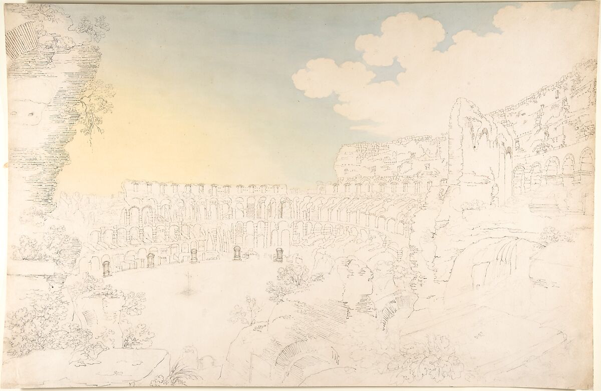 Inner view of the Colosseum, Franz Kaisermann (German, 1765–1833), Pen and brown ink, graphite, watercolour 