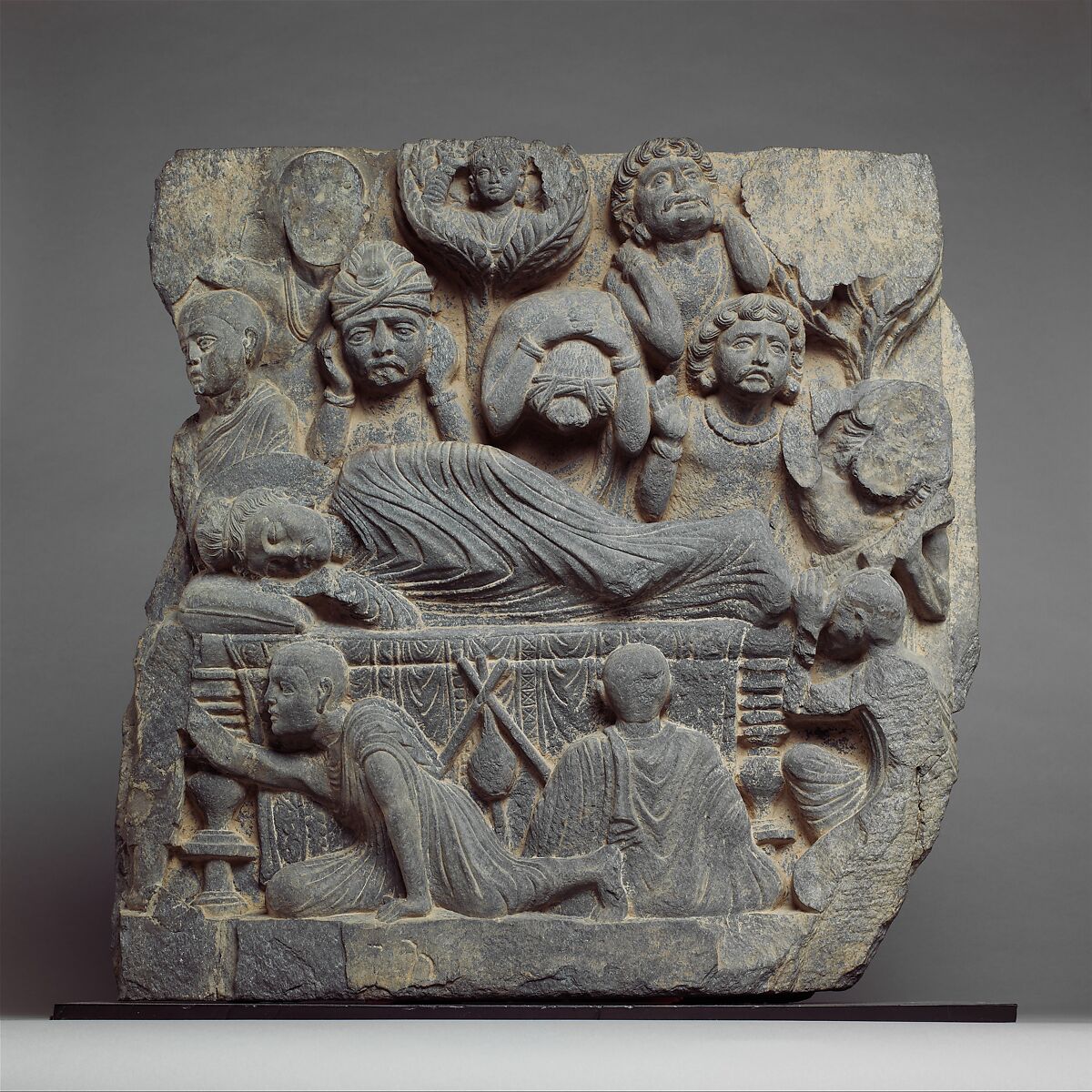 The Death of the Buddha (Parinirvana), Schist, Pakistan (ancient region of Gandhara) 