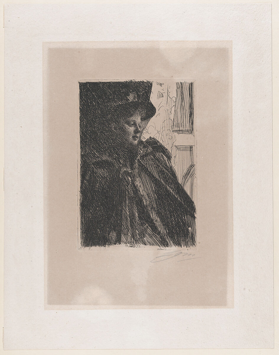 Olga Bratt, Anders Zorn (Swedish, Mora 1860–1920 Mora), Etching; second state of two 