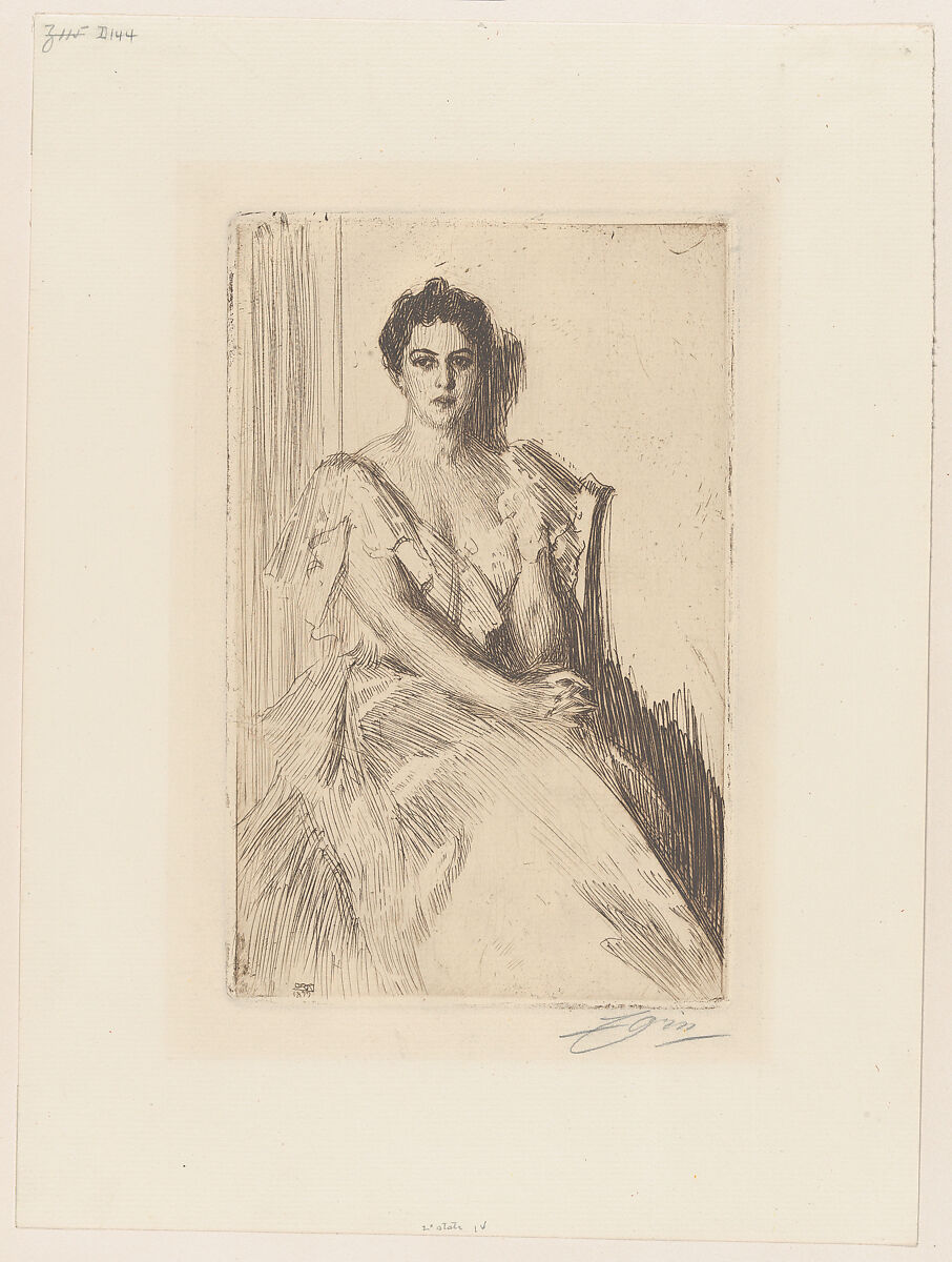 Mrs. Grover Cleveland II, Anders Zorn (Swedish, Mora 1860–1920 Mora), Etching; sixth state of six 