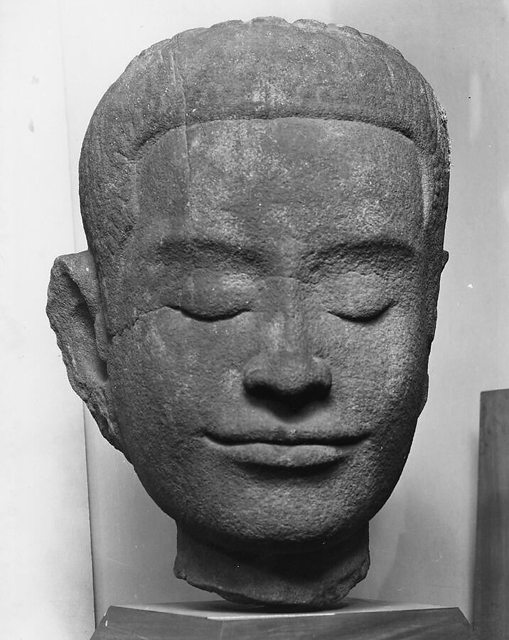 Head of Buddha or Bodhisattva, Stone, Cambodia 
