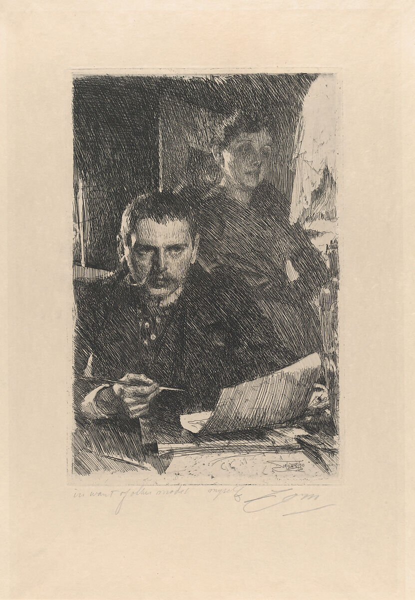 Zorn and His Wife, Anders Zorn (Swedish, Mora 1860–1920 Mora), Etching; third state of three (after plate was beveled) 