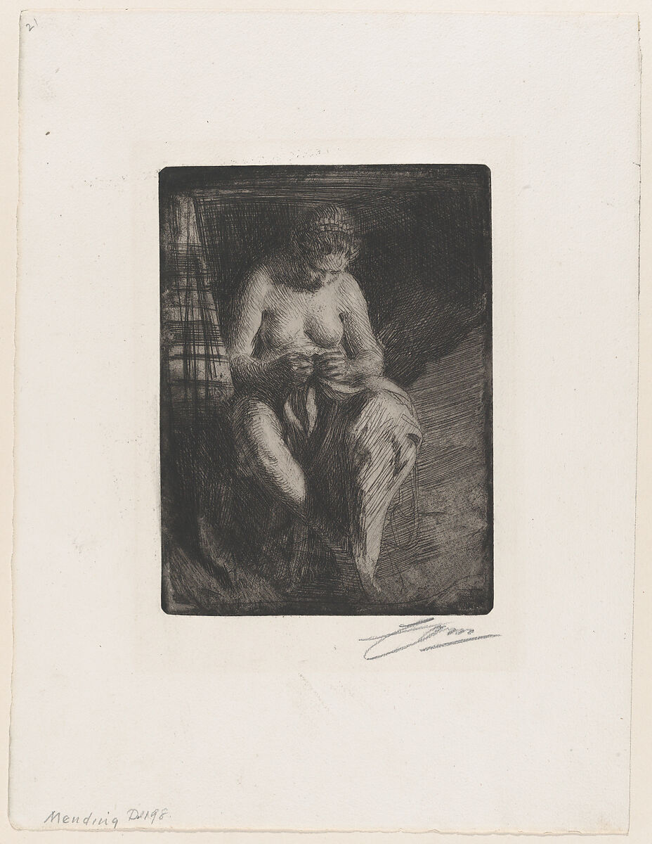 Mending, Anders Zorn (Swedish, Mora 1860–1920 Mora), Etching; only state 