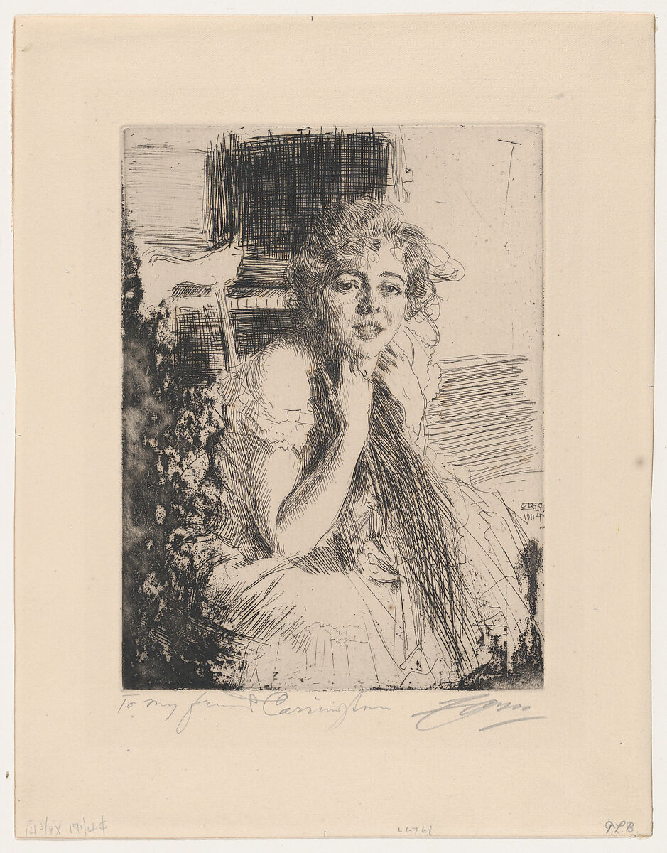 Emma Rasmussen, Anders Zorn (Swedish, Mora 1860–1920 Mora), Etching; only state 