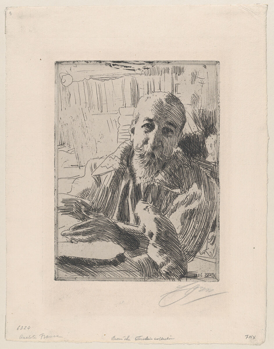 Anatole France, Anders Zorn (Swedish, Mora 1860–1920 Mora), Etching; third state of four (Asplund) 
