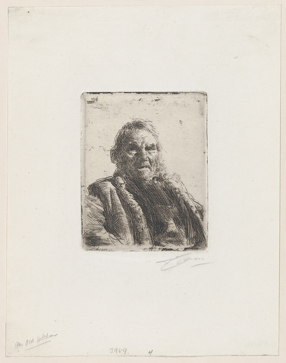 Old Soldier, Anders Zorn (Swedish, Mora 1860–1920 Mora), Etching; second state of three 