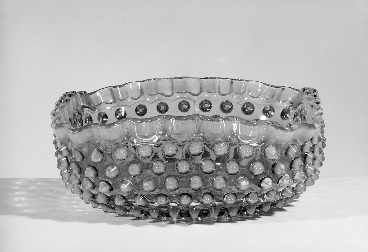 Hobnail Fruit Bowl, Probably Hobbs, Brockunier and Company (1863–1891), Pressed canberry and opalescent glass, American 
