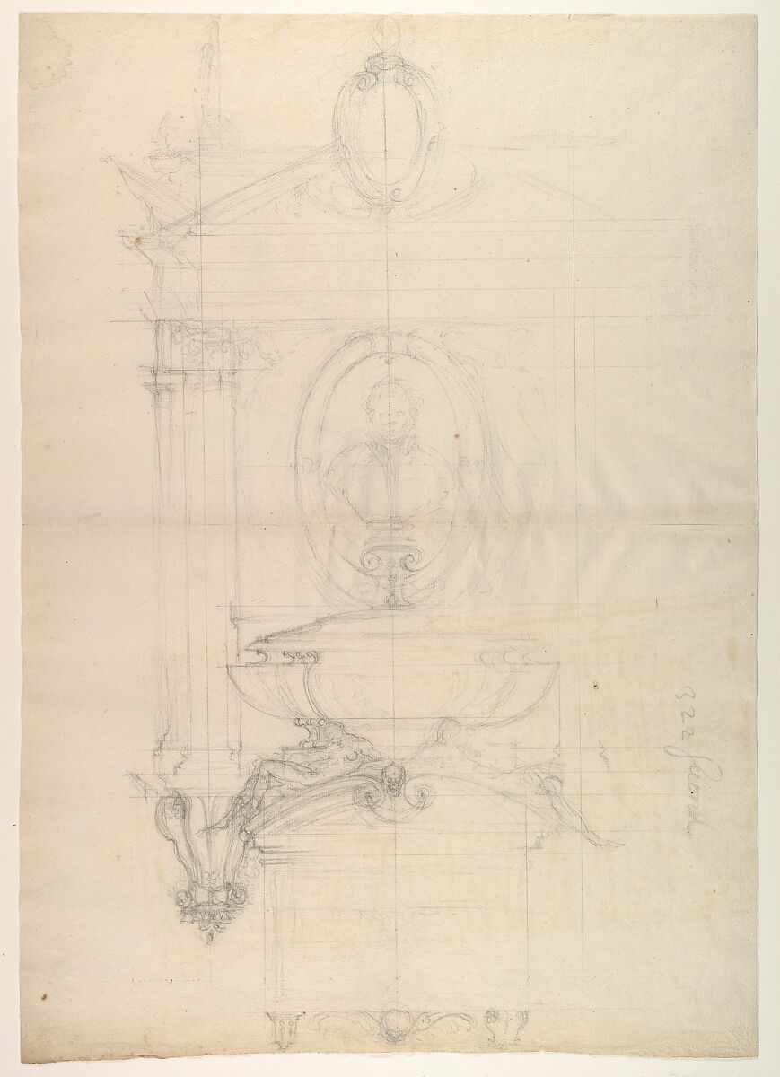 Design for the Tomb of Christophe de Thou (d. 1582), Barthélemy Prieur (French, Berzieux ca. 1536–1611 Paris), Graphite 