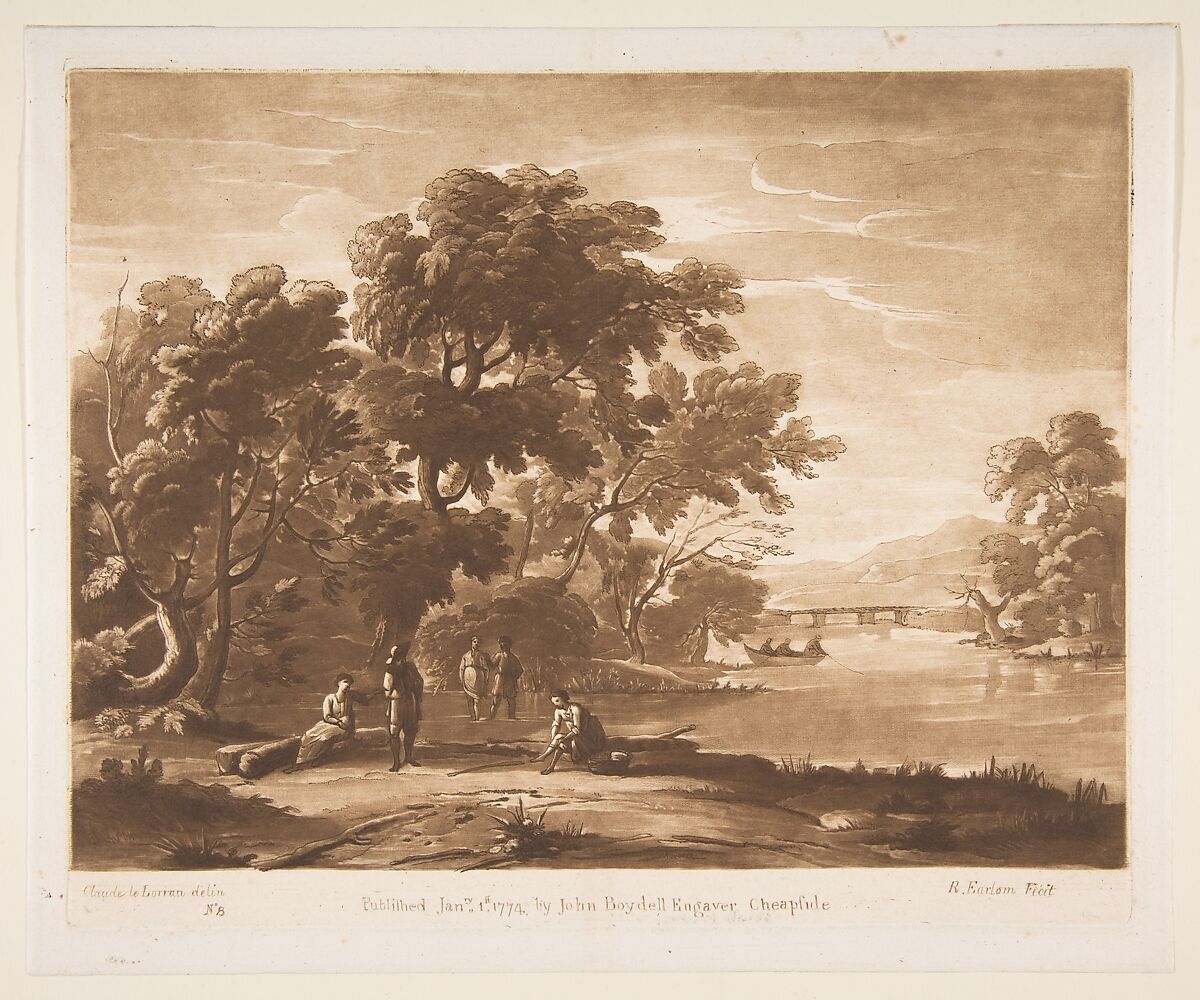 Landscape with Figures, Richard Earlom (British, London 1743–1822 London), Mezzotint 